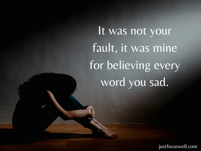 It was not your fault, it was mine for believing every word you sad